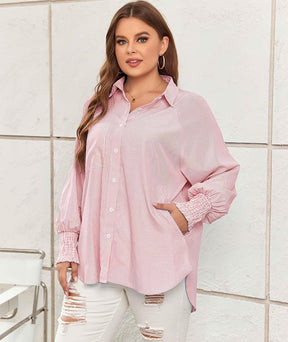 ✨This Week's Special Price $13.98💥Mid-length smocked shirt with striped lapel and oversized drawdown sleeves