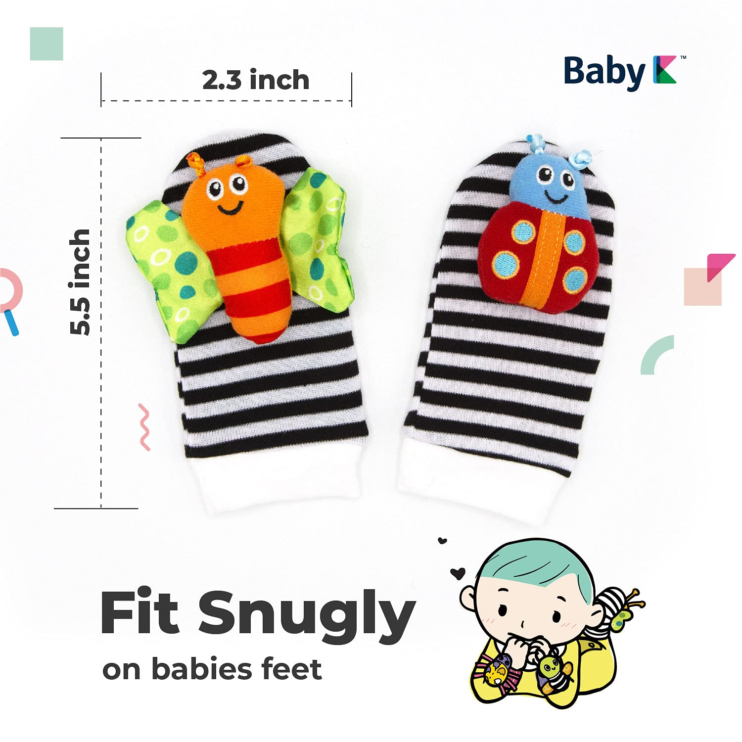 BABY Foot Finder Socks & Wrist Rattles - Newborn Toys for Baby