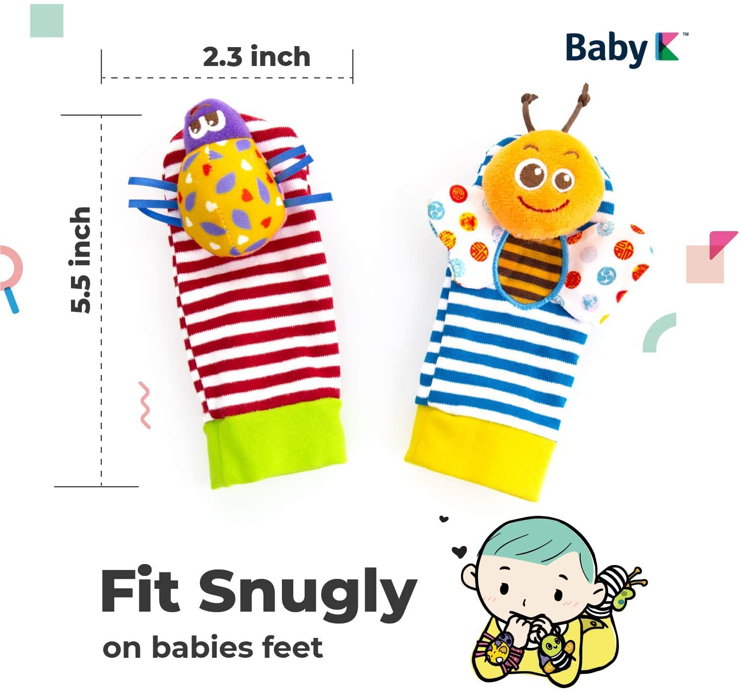 BABY Foot Finder Socks & Wrist Rattles - Newborn Toys for Baby