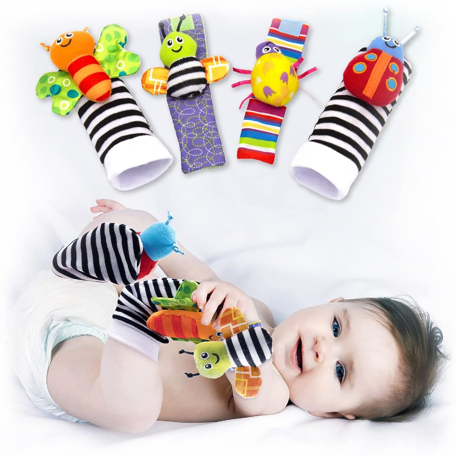 BABY Foot Finder Socks & Wrist Rattles - Newborn Toys for Baby