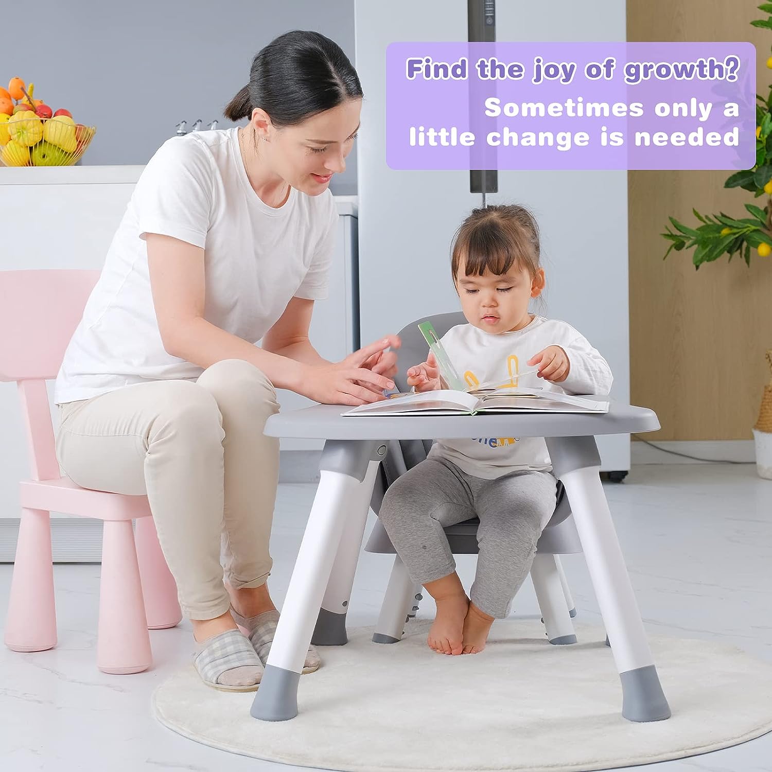 8 in 1 Convertible High Chairs for Babies and Toddlers, Kids Learning Table,Building Block Table,Kids Stool Table Chair Set with Removable Tray